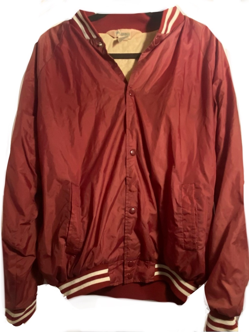 Vintage Maroon Snap-Front Wind breaker with white Stripe Trim-Haband